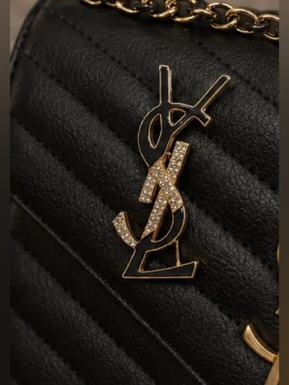 Black & Gold-Tone Rhinestone Monogram-Style Brooch – Statement Pin